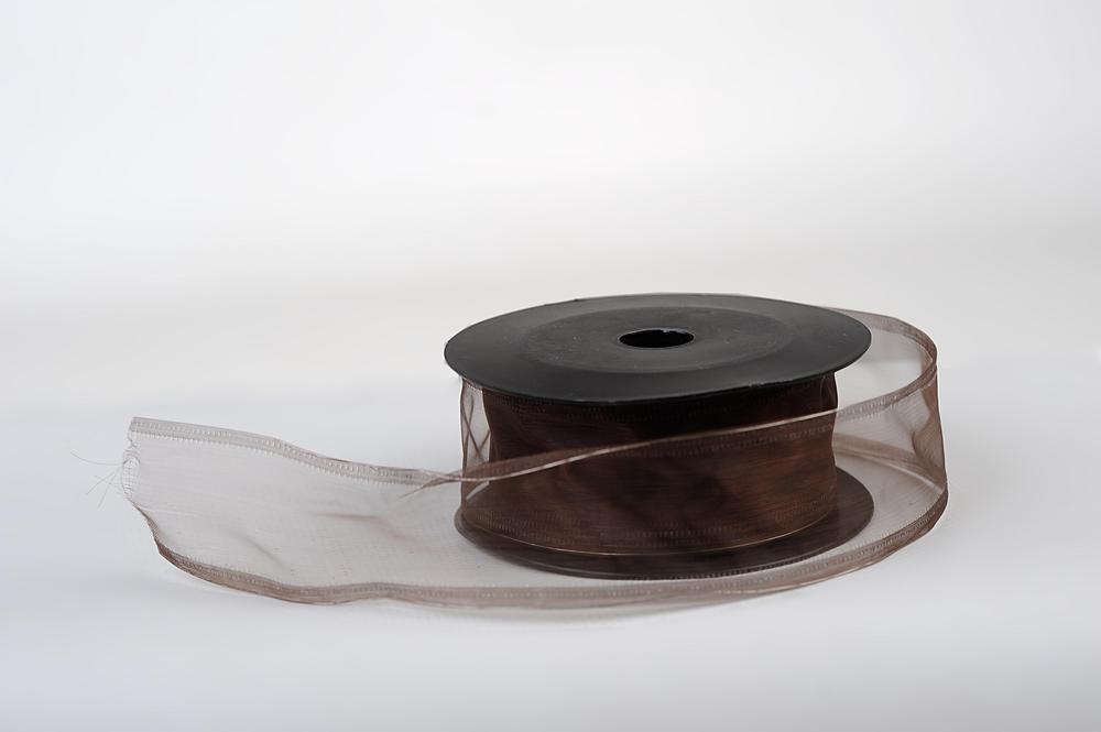 Stuha organza UNI,  4cm x 10m, hnědá 5101