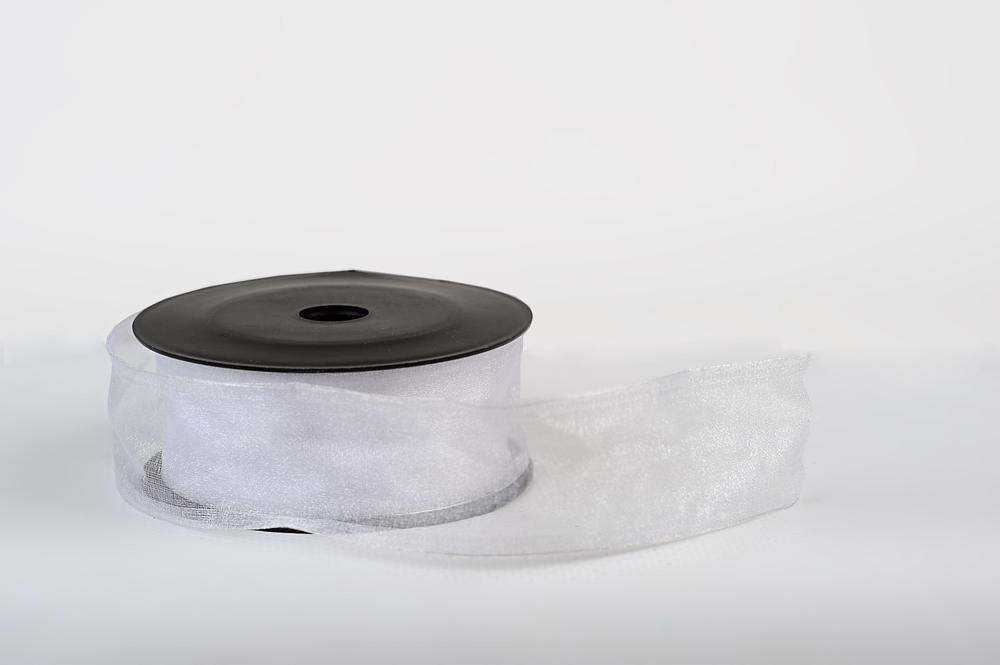 Stuha organza SNOW,  4cm x 9,1m, bílá 5121