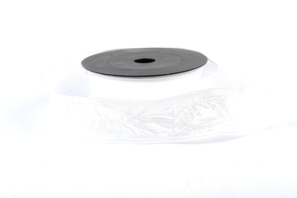 Stuha textilní mačkaná,  4cm x 9,1m, bílá 83