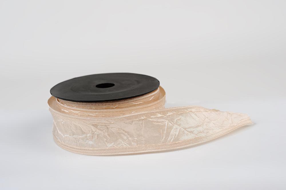 Stuha textilní mačkaná,  4cm x 9,1m, krémová 84