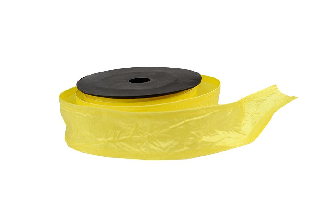 Stuha textilní mačkaná,  4cm x 9,1m, žlutá kanárková 115