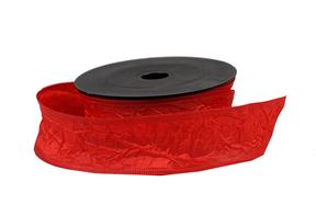 Stuha textilní mačkaná,  4cm x 9,1m, červená 21