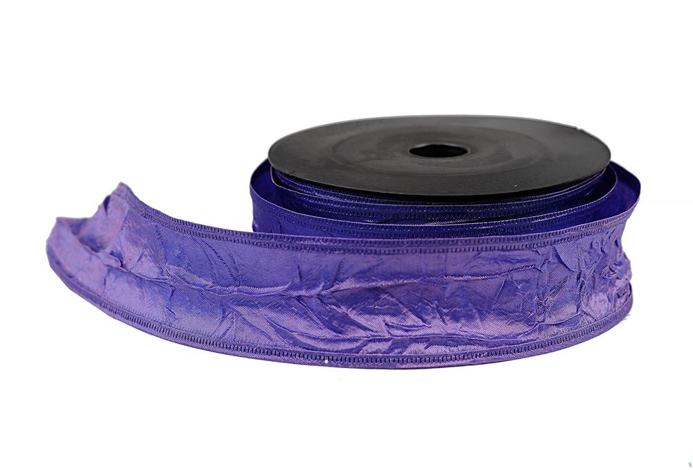 Stuha textilní mačkaná,  4cm x 9,1m, fialová 59