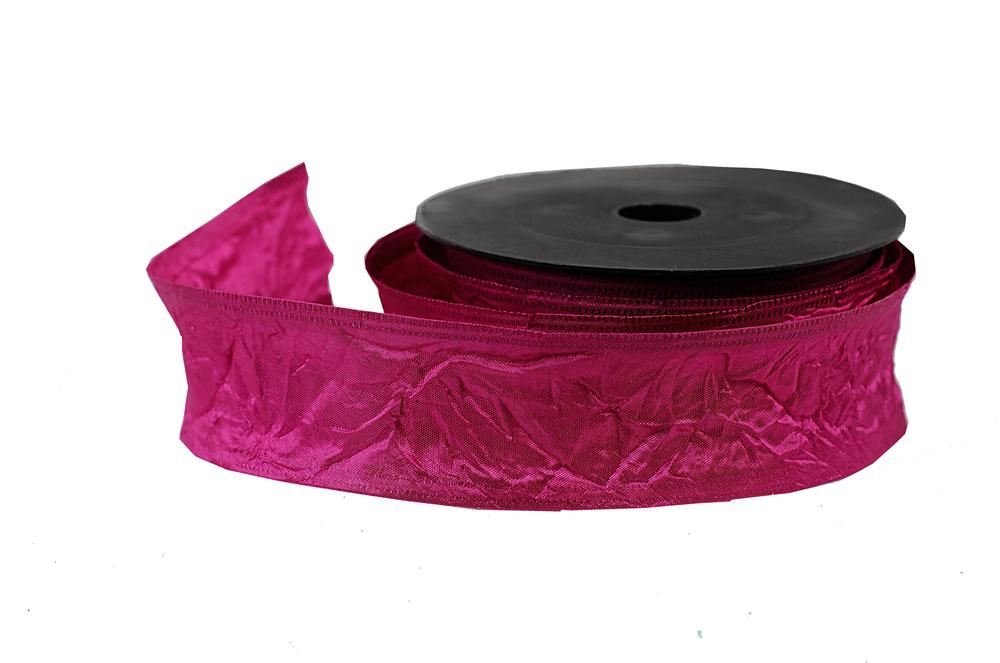 Stuha textilní mačkaná,  4cm x 9,1m, cyklámen 94