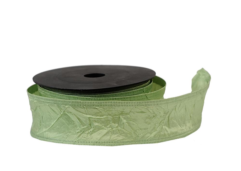 Stuha textilní mačkaná,  4cm x 9,1m, zelená jarní 82