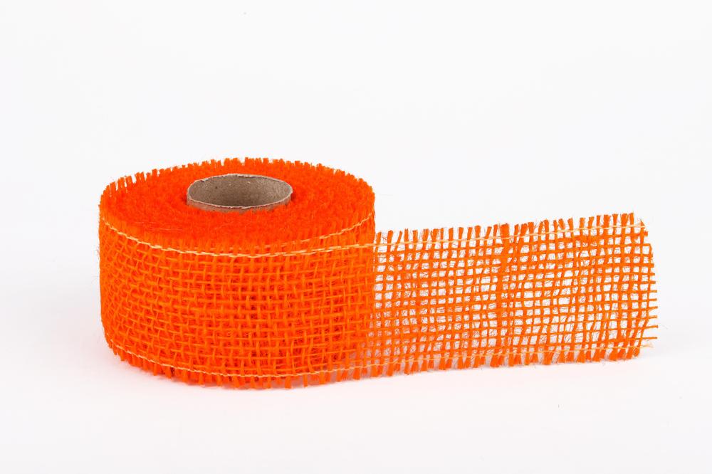 Stuha juta jemná,  5cm x 5m, oranžová sv. 03