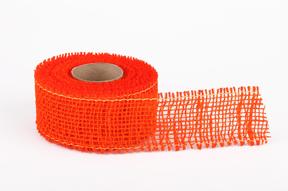 Stuha juta jemná,  5cm x 5m, oranžová tm. 04