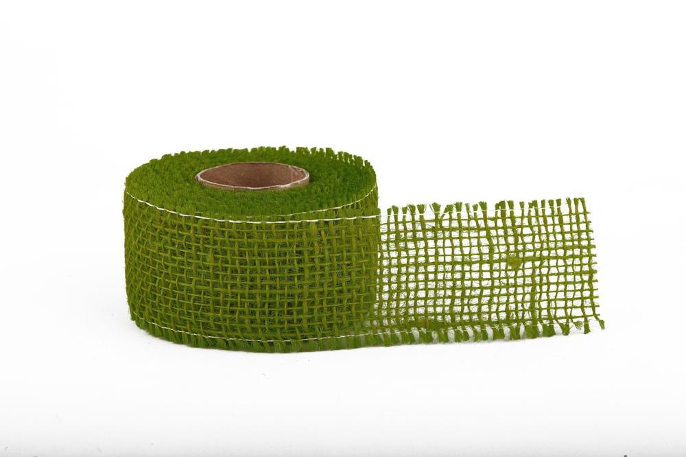Stuha juta jemná,  5cm x 5m, zelená sv. 16