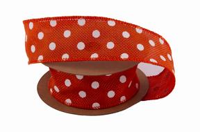 Stuha juta puntík,  4cm x 6,4m, oranžová 62