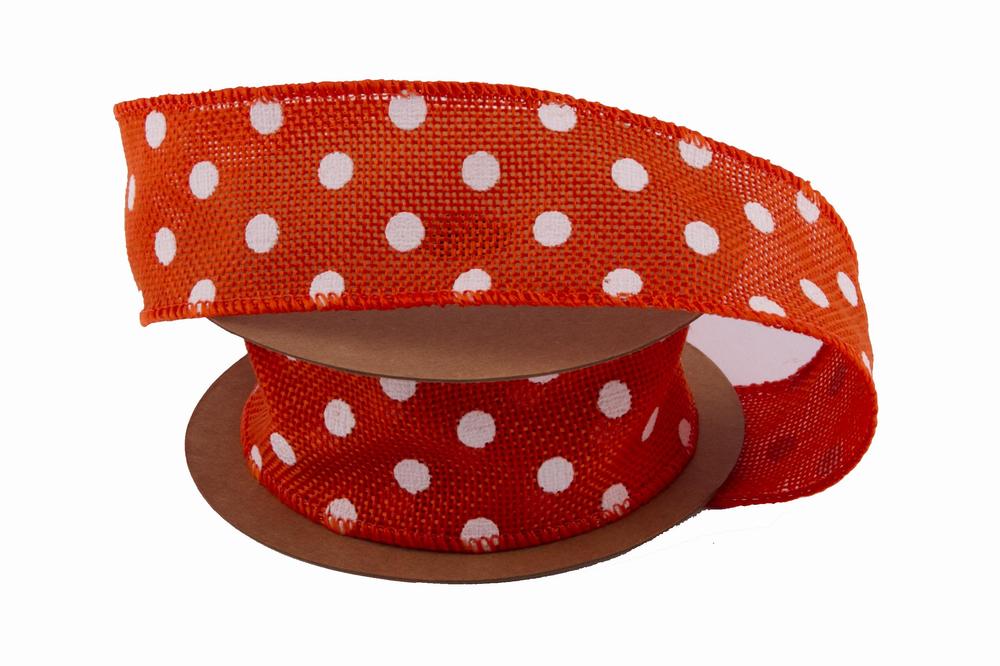 Stuha juta puntík,  4cm x 6,4m, oranžová 62