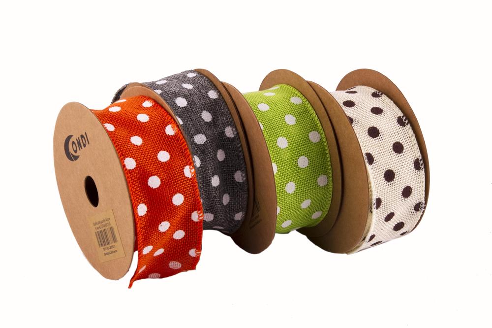 Stuha juta puntík,  4cm x 6,4m, zelená sv. 34