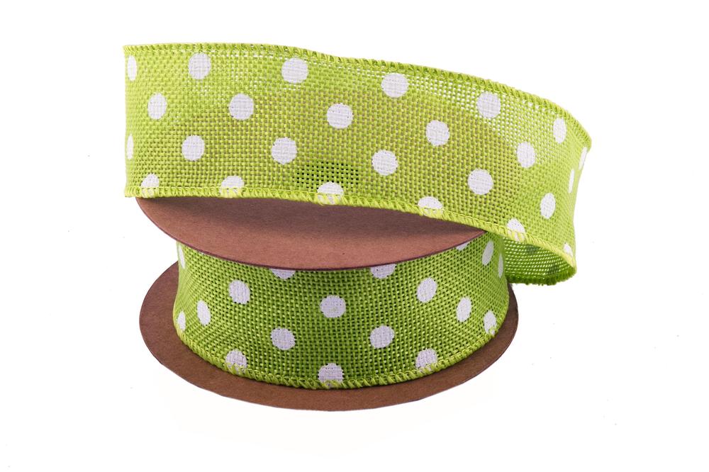 Stuha juta puntík,  4cm x 6,4m, zelená sv. 34