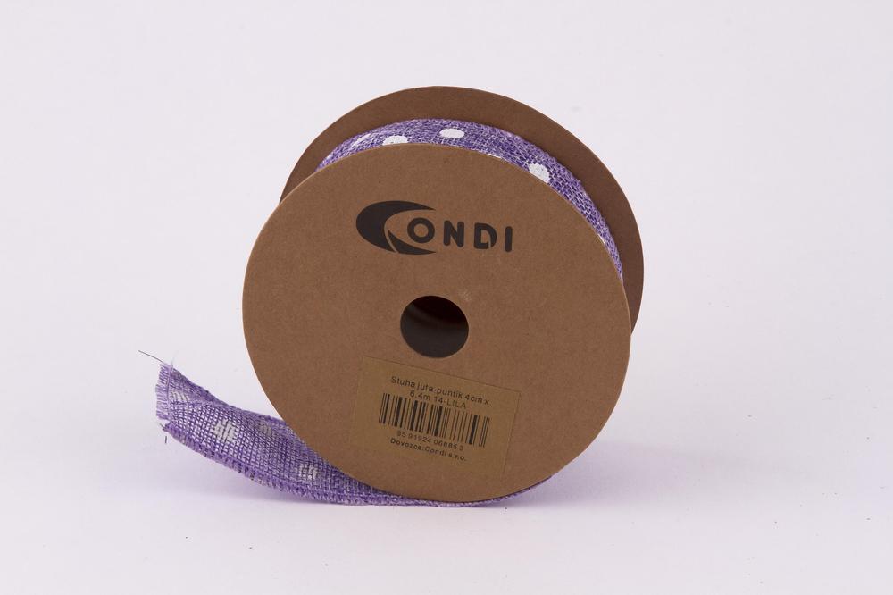 Stuha juta puntík,  4cm x 6,4m, lila 14