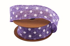 Stuha juta puntík,  4cm x 6,4m, lila 14