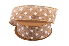 Stuha juta puntík,  4cm x 6,4m, přírodní 56