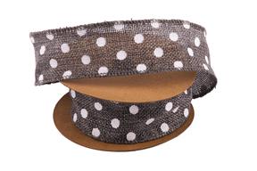 Stuha juta puntík,  4cm x 6,4m, šedá 03