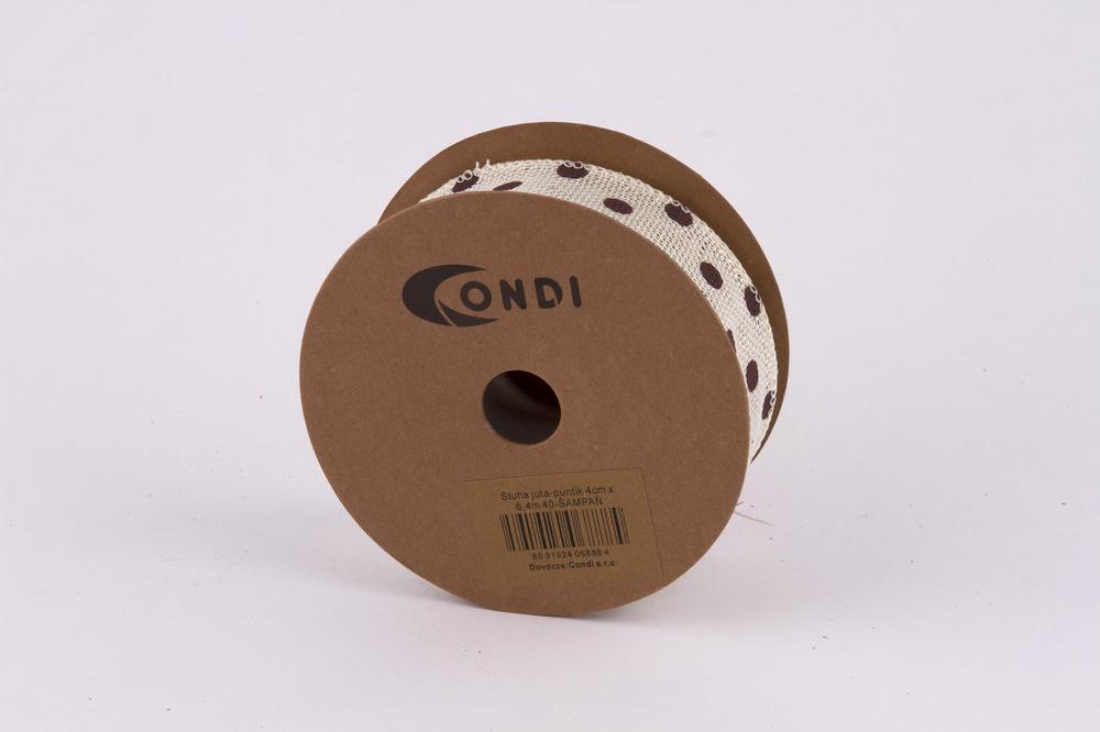 Stuha juta puntík,  4cm x 6,4m, šampaň 40