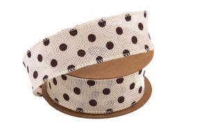 Stuha juta puntík,  4cm x 6,4m, šampaň 40