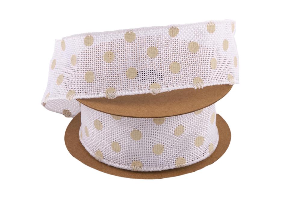 Stuha juta puntík,  4cm x 6,4m, bílá 0