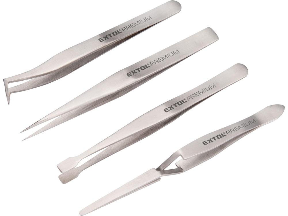 Pinzety nerez, sada 4 kusy, EXTOL PREMIUM