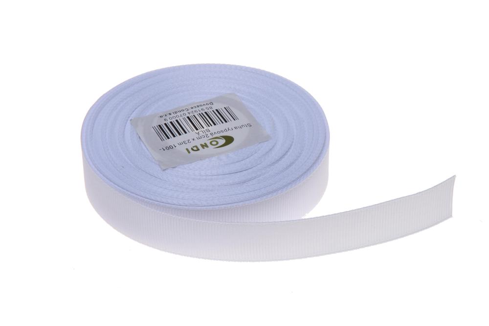 Stuha rypsová,  2cm x 23m, bílá 1001