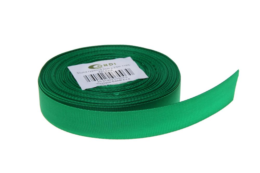 Stuha rypsová,  2cm x 23m, zelená 1165