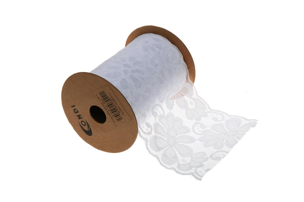 Stuha krajka polyester, 11cm x 9,1m, bílá AL110