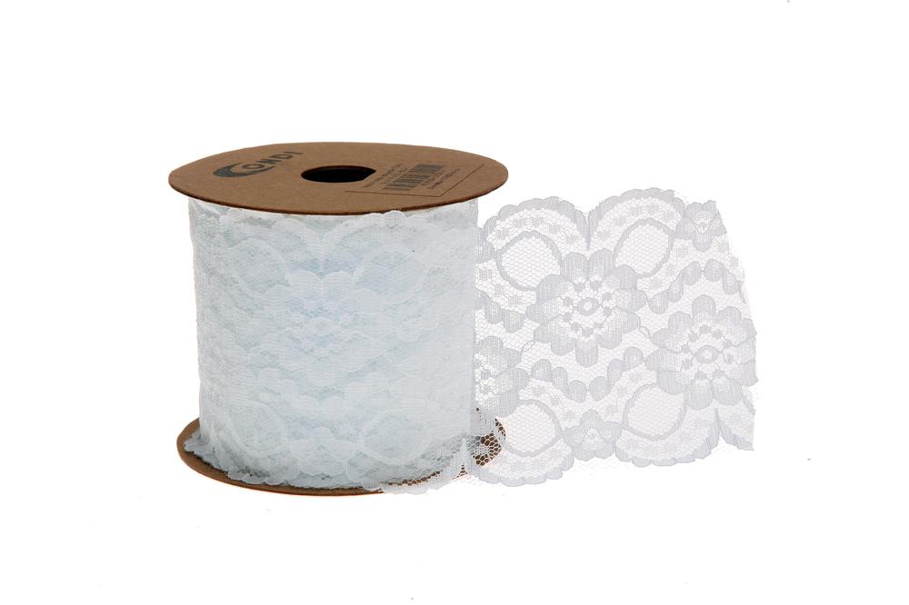 Stuha krajka polyester,  7cm x 9,1m, bílá AL102