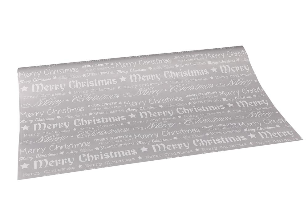 Vánoční fólie 50cm x 9,1m - mer 33-STŘÍBRNÁ, Vánoční fólie Merry Christmas