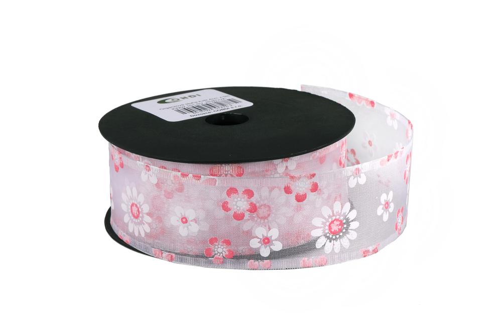 Stuha organzová květ 4cm x 9m KW02 101-SV. RŮŽOVÁ
